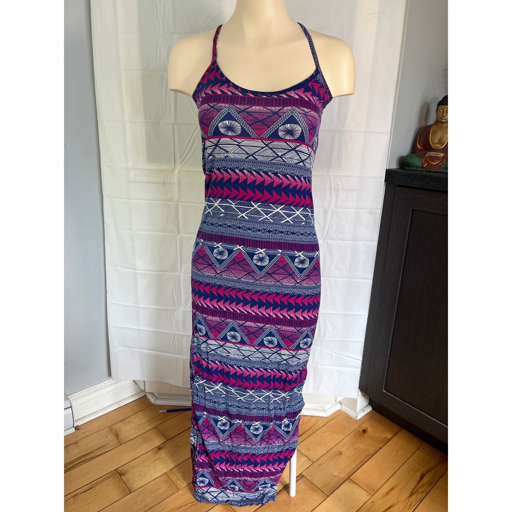 Justify Geometric Tribal Print Racerback Maxi Dress Purple Pink Blue Sleeveless